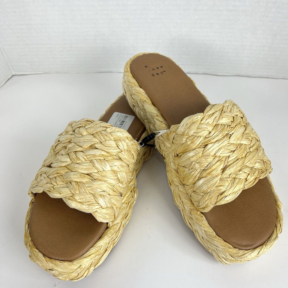 Women Raffia Platform Slide Sandals Woven Straw Natural Summer Size 6 - Picture 6 of 10